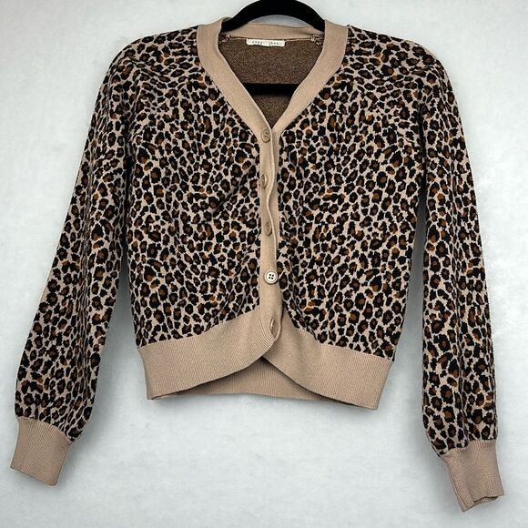 Women's Cropped Shrug Leopard Knit Open Front Long Sleeve with Button Sz S - Picture 7 of 13